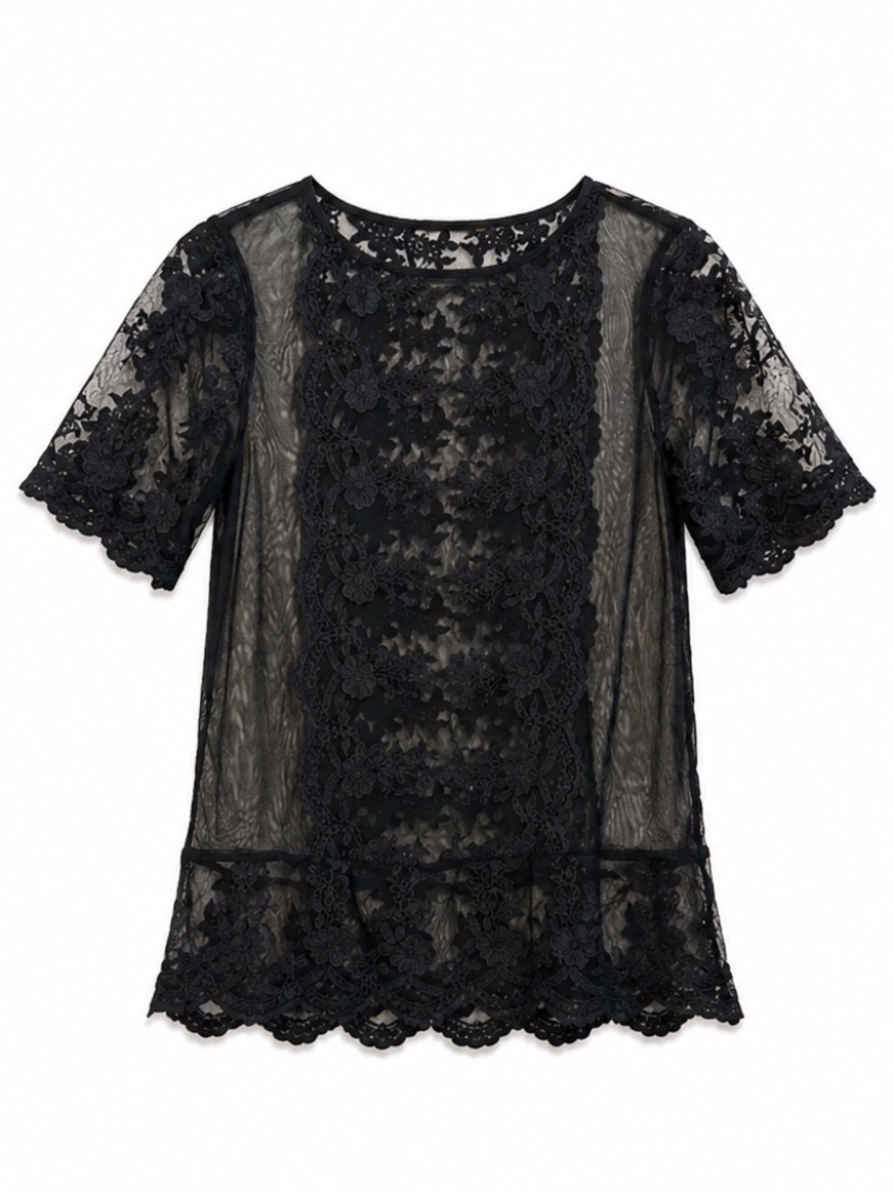 CLEARANCE - 3 for $15 - Black Lace Short-Sleeve Blouse